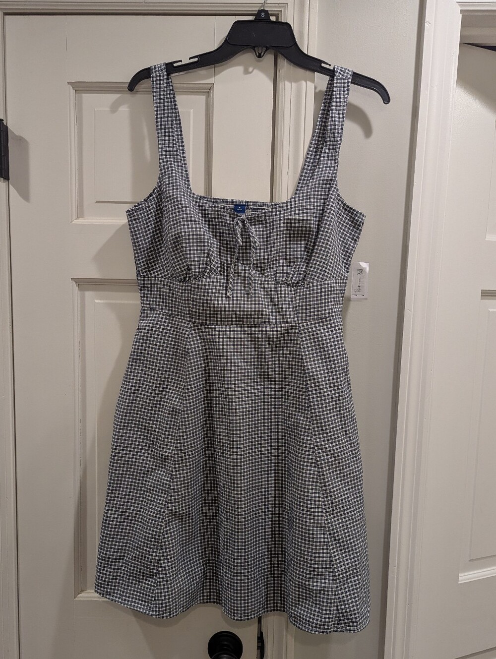 M Tall Old Navy Fit & Flare Cami Mini Dress Navy Check NWT 100% Cotton